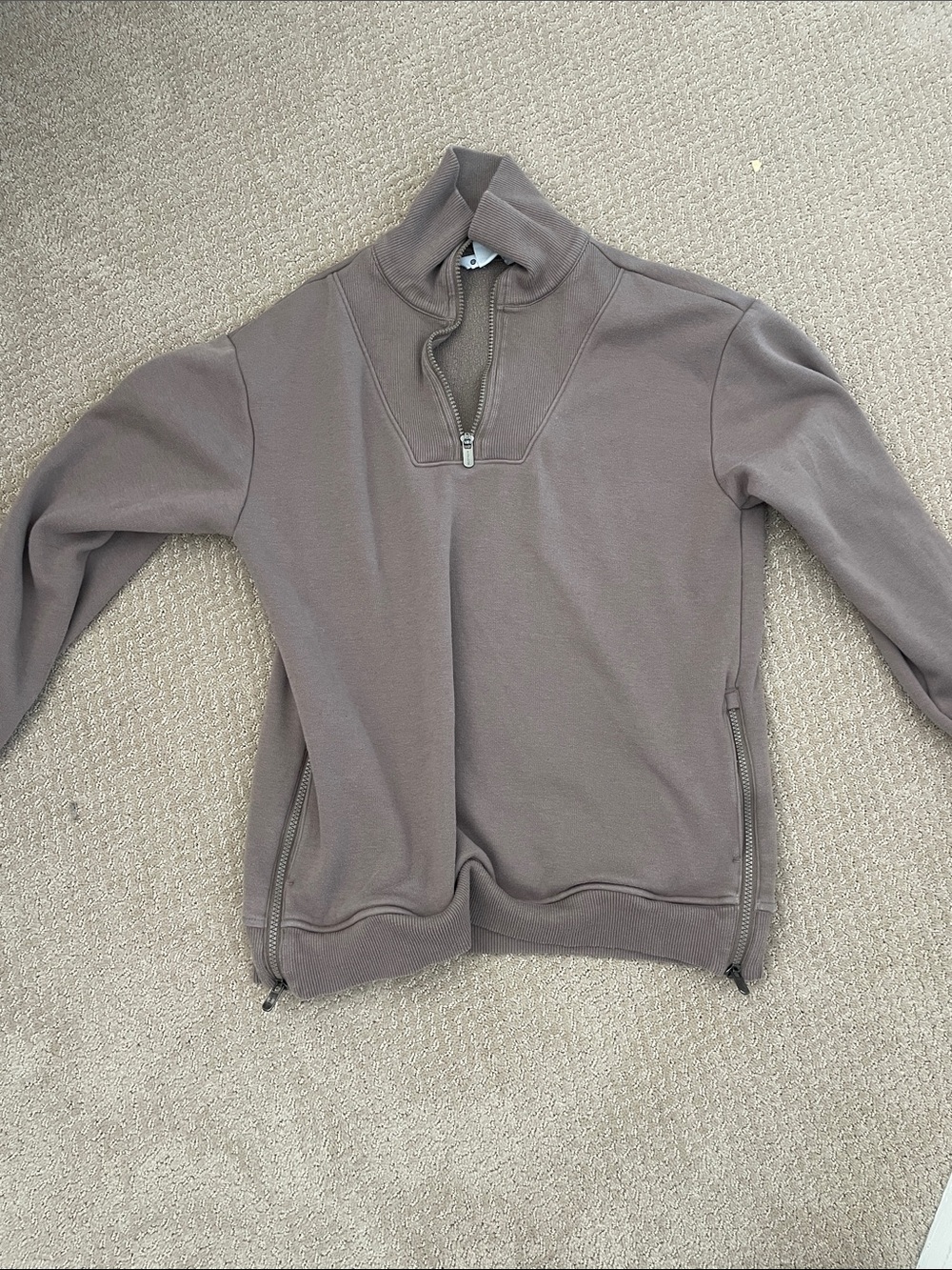 Athleta women’s Half-Zip Pullover Sweater in Taupe